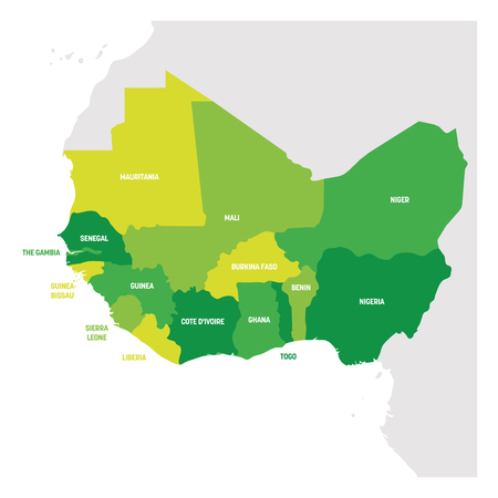 West Africa Region. Map of countries in western Africa. Vector illustration.のイラスト素材