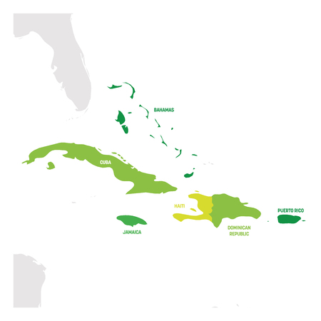 Caribbean Region. Map of countries in Caribbean Sea in Central America. Vector illustration.のイラスト素材