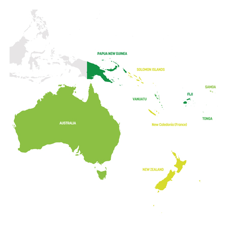 Australia and Oceania Region. Map of countries in South Pacific Ocean. Vector illustration.のイラスト素材