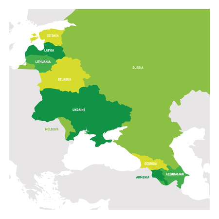 East Europe Region. Map of countries in eastern Europe. Post Soviet and Caucasian countries. Vector illustration.のイラスト素材