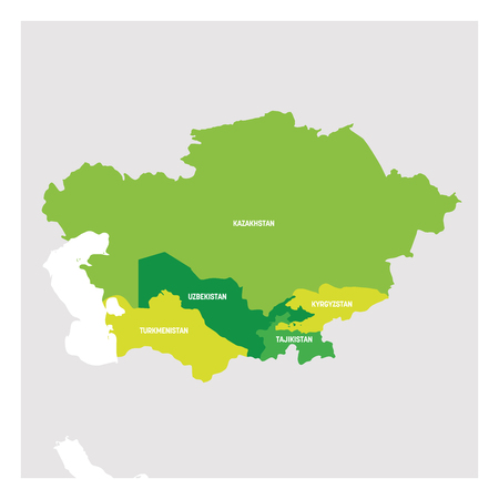 Central Asia Region. Map of countries in central part of Asia. Vector illustration.のイラスト素材