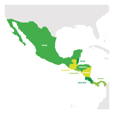 Central America Region. Map of countries in central part of America. Vector illustration.のイラスト素材