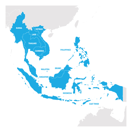 Southeast Asia Region. Map of countries in southeastern Asia. Vector illustration.のイラスト素材