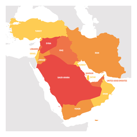 West Asia Region. Map of countries in western Asia or Middle East. Vector illustration.のイラスト素材