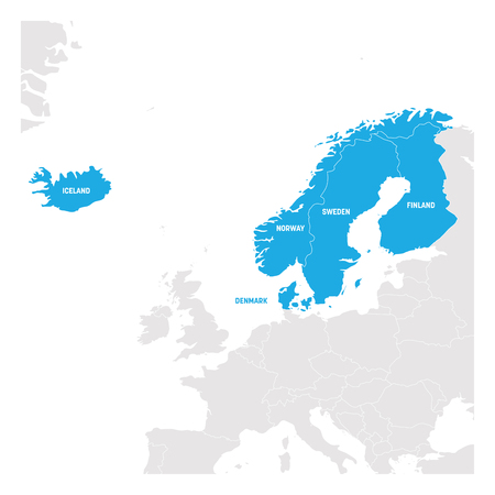 North Europe Region. Map of countries of Scandinavia. Vector illustration.のイラスト素材
