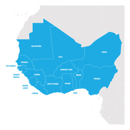 West Africa Region. Map of countries in western Africa. Vector illustration.のイラスト素材