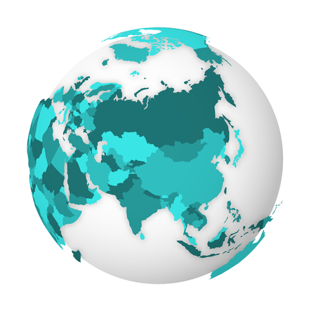 Blank political map of Asia. 3D Earth globe with turquoise blue map. Vector illustration.のイラスト素材