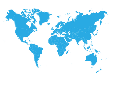 Blue World map on white background. High detail blank political. Vector illustration.のイラスト素材