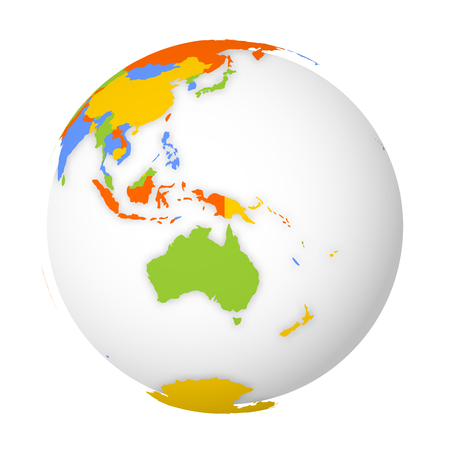 Blank political map of Australia. 3D Earth globe with colored map. Vector illustration.のイラスト素材