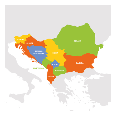 Southeast Europe Region. Map of countries of Balkan Peninsula. Vector illustration.のイラスト素材