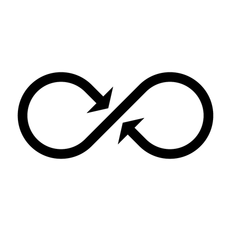 Infinity symbol icon with both side arrows. Concept of infinite, limitless and endless. Simple flat black vector design element.の写真素材