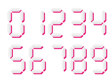 Grey 3D-like digital numbers. Seven-segment display is used in calculators, digital clocks or electronic meters. Vector illustration.のイラスト素材