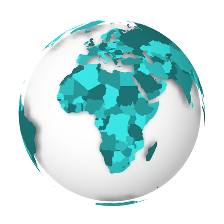 Blank political map of Africa. 3D Earth globe with turquoise blue map. Vector illustration.のイラスト素材