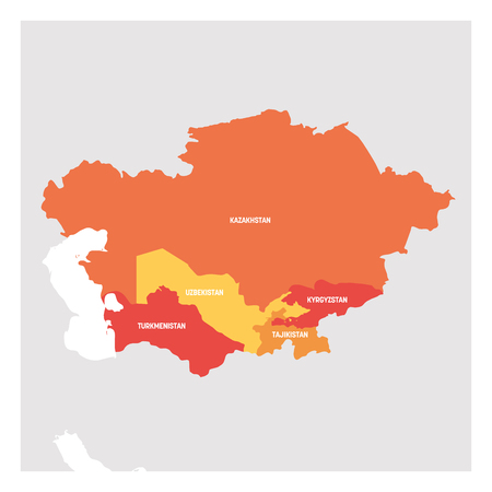 Central Asia Region. Map of countries in central part of Asia. Vector illustration.のイラスト素材