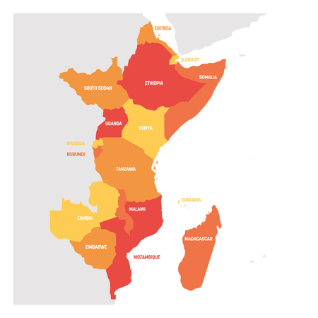 East Africa Region. Map of countries in eastern Africa. Vector illustration.