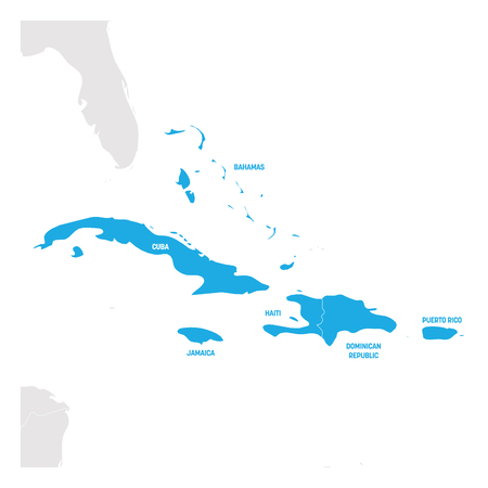 Caribbean Region. Map of countries in Caribbean Sea in Central America. Vector illustration.のイラスト素材