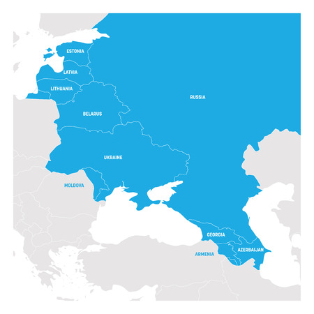 East Europe Region. Map of countries in eastern Europe. Post Soviet and Caucasian countries. Vector illustration.のイラスト素材