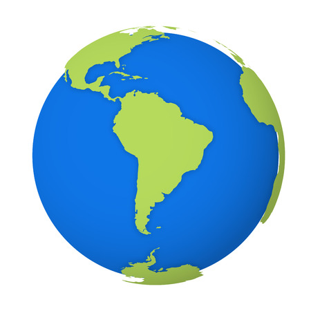 Natural Earth globe. 3D world map with green lands dropping shadows on blue seas and oceans. Vector illustration.のイラスト素材