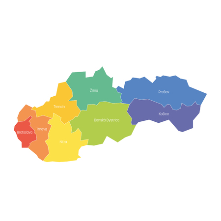 Regions of Slovakia. Map of regional country administrative divisions. Colorful vector illustration.のイラスト素材