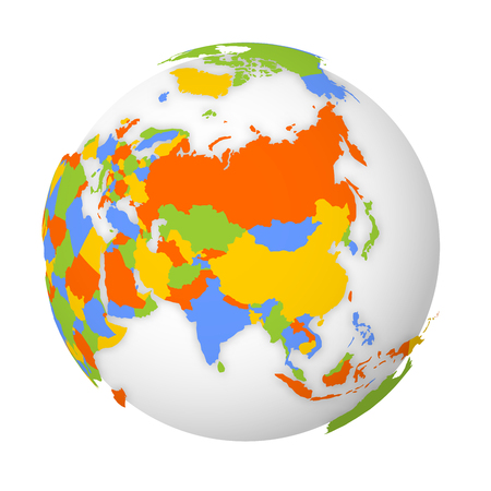 Blank political map of Asia. 3D Earth globe with black outline map. Vector illustration.のイラスト素材
