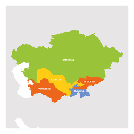 Central Asia Region. Map of countries in central part of Asia. Vector illustration.のイラスト素材