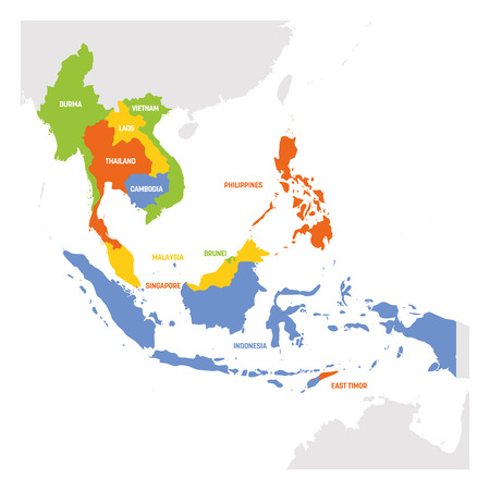 Southeast Asia Region. Map of countries in southeastern Asia. Vector illustration.のイラスト素材