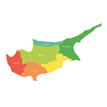 Districts of Cyprus. Map of regional country administrative divisions. Colorful vector illustration.のイラスト素材