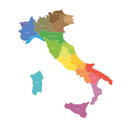 Regions of Italy. Map of regional country administrative divisions. Colorful vector illustration.のイラスト素材