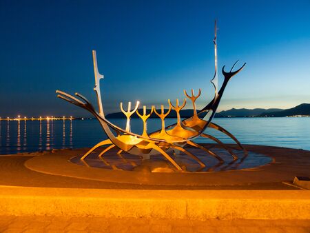 REYKJAVIK, ICELAND - 11 SEPTEMBER, 2011: Sun Voyager sculpture - Viking ship in Reykjavik, Icelandのeditorial素材