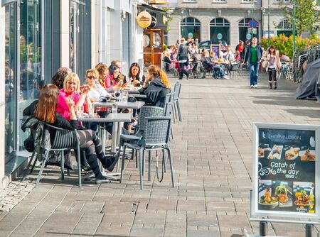 REYKJAVIK, ICELAND - 11 SEPTEMBER, 2011: Street restaurants on sunny autumn day in Reykjavik, Icelandのeditorial素材