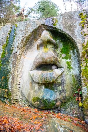 LIPNICE NAD SAZAVOU, CZECH REPUBLIC - DECEMBER 31, 2018: Mouth of Truth scuplture in old granite rock quarry near Lipnice Castle.のeditorial素材