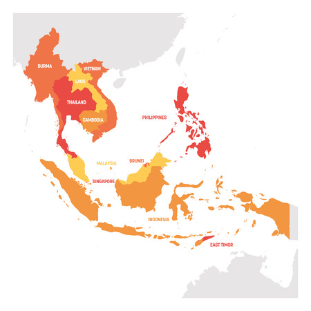 Southeast Asia Region. Map of countries in southeastern Asia. Vector illustration.のイラスト素材