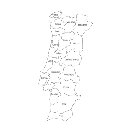 Districts of Portugal. Map of regional country administrative divisions. Colorful vector illustration.のイラスト素材