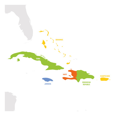 Caribbean Region. Map of countries in Caribbean Sea in Central America. Vector illustration.の写真素材