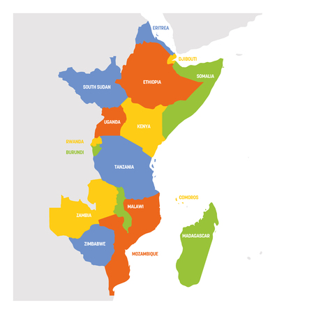 East Africa Region. Map of countries in eastern Africa. Vector illustration.の写真素材