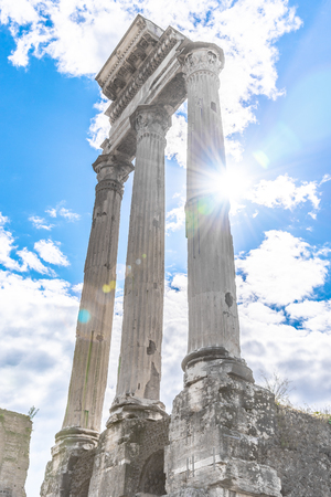Temple of Castor and Pollux, Italian: Tempio dei Dioscuri. Ancient ruins of Roman Forum, Rome, Italy.の写真素材