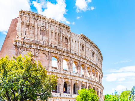 Colosseum, Coliseum or Flavian Amphitheatre, in Rome, Italy. Detailed view of facadeの写真素材