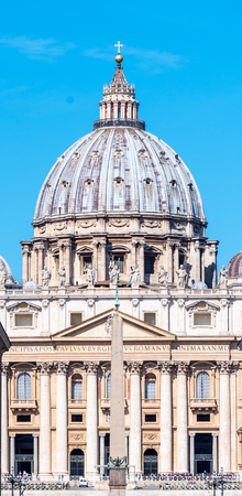 Papal Basilica of St. Peter in the Vatican. Front detailed view of dome.の写真素材