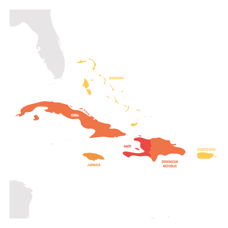 Caribbean Region. Map of countries in Caribbean Sea in Central America. Vector illustration.の写真素材