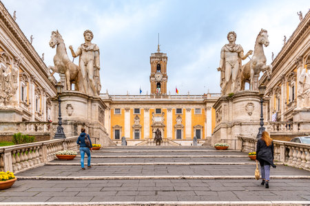 Michelangelo Capitoline Steps to Piazza Campidoglio on Capitoline Hill, Rome, Italy.