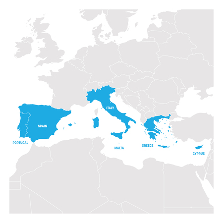 South Europe Region. Map of countries in southern Europe around Mediterranean Sea. Vector illustration.の写真素材