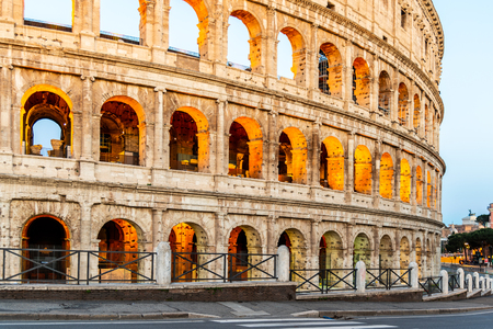 Colosseum, or Coliseum. Illuminated huge Roman amphitheatre early in the morning, Rome, Italy.の写真素材