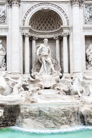 Trevi Fountain, Italian: Fontana di Trevi. Detailed view o central part with statue of Oceanus. Rome, Italy.の写真素材