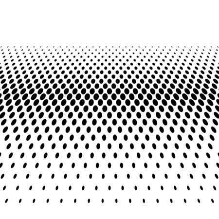Black halftone bilinear horizontal gradient line of dots in diagonal arrangement on white background. Retro abstract vector design element.のイラスト素材