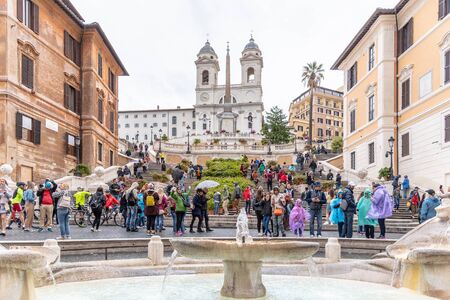 ROME, ITALY - MAY 05, 2019: Many tourists on Spanish Steps. Crowded streets of Rome, Italy.のeditorial素材