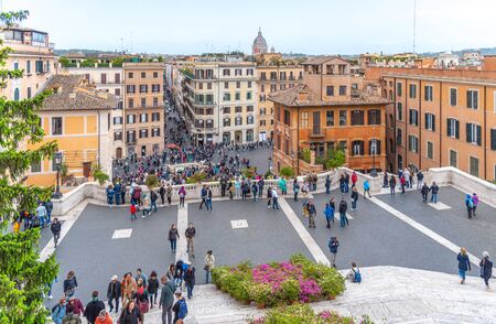 ROME, ITALY - MAY 05, 2019: Many tourists on Spanish Steps. Crowded streets of Rome, Italy.のeditorial素材
