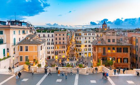 ROME, ITALY - MAY 05, 2019: Many tourists on Spanish Steps in the evening. Rome, Italy.のeditorial素材