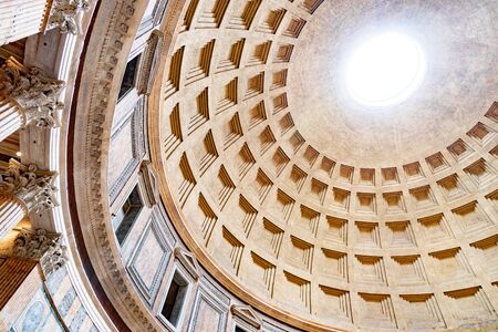 ROME, ITALY - MAY 05, 2019: Monumental ceiling of Pantheon - church and former Roman temple, Rome, Italy.のeditorial素材