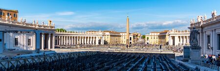 St Peters Square with Egyptian Obelisk, Vatican City, Rome, Italy. Panoramic shot.の写真素材