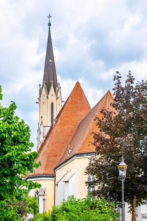 Church of Assumption of St. Mary, German: Stadtpfarrkirche Maria Himmelfahrt, in Melk, Austria.の写真素材